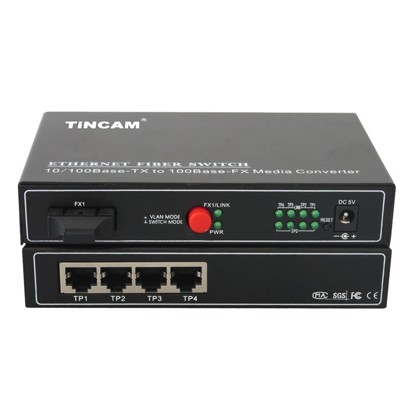 10/100M single mode dual fiber 1 fiber port & 4 RJ45 ports fiber switch （External）