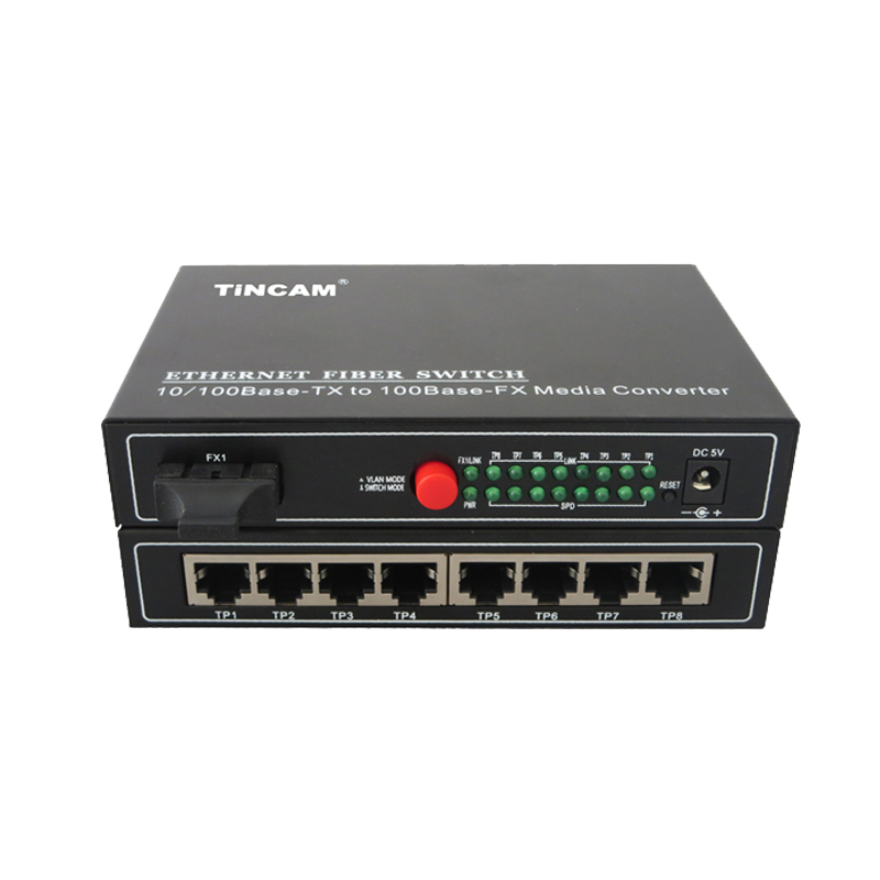 10/100M single mode dual fiber 1 fiber port & 8 RJ45 ports fiber switch （External）