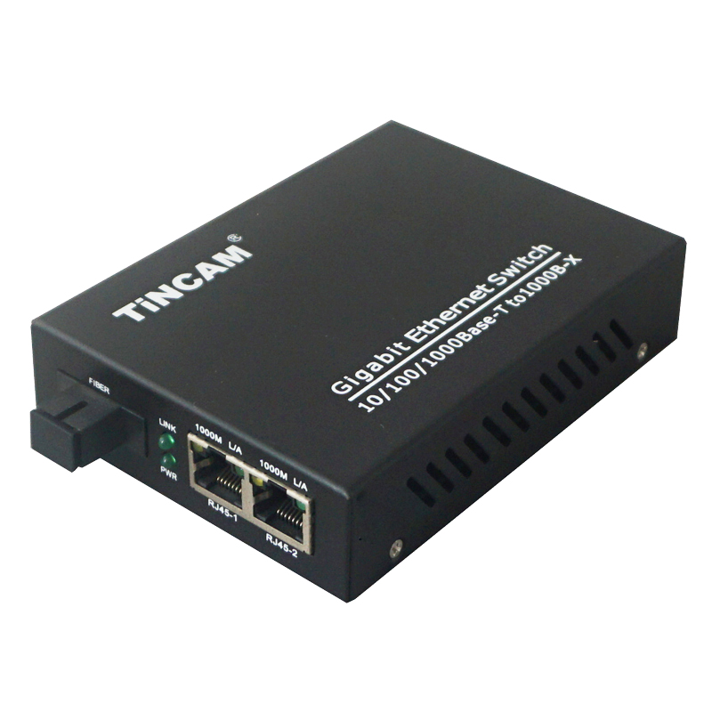 10/100/1000M single mode single fiber 1 fiber port & 2 RJ45 ports fiber switch （External）