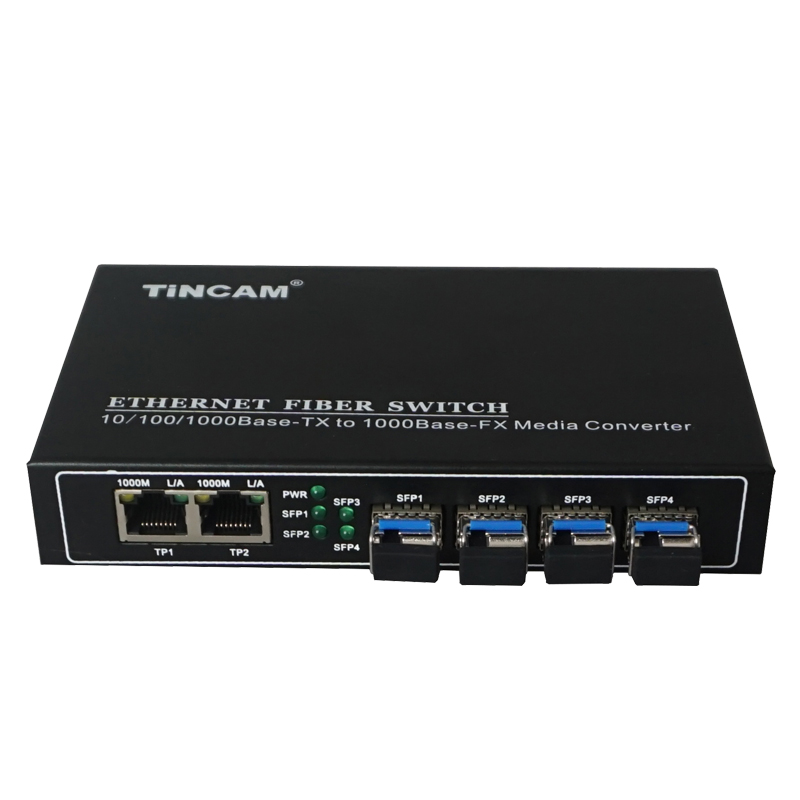 10/100/1000M single mode single fiber 4 fiber ports & 2 RJ45 ports fiber switch （External）