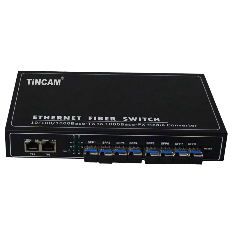 10/100/1000M single mode single fiber 8 fiber ports & 2 RJ45 ports fiber switch （External）