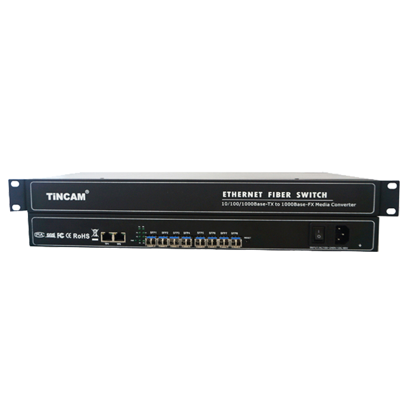 10/100/1000M single mode dual fiber 8 fiber ports & 2 RJ45 ports fiber switch （External）