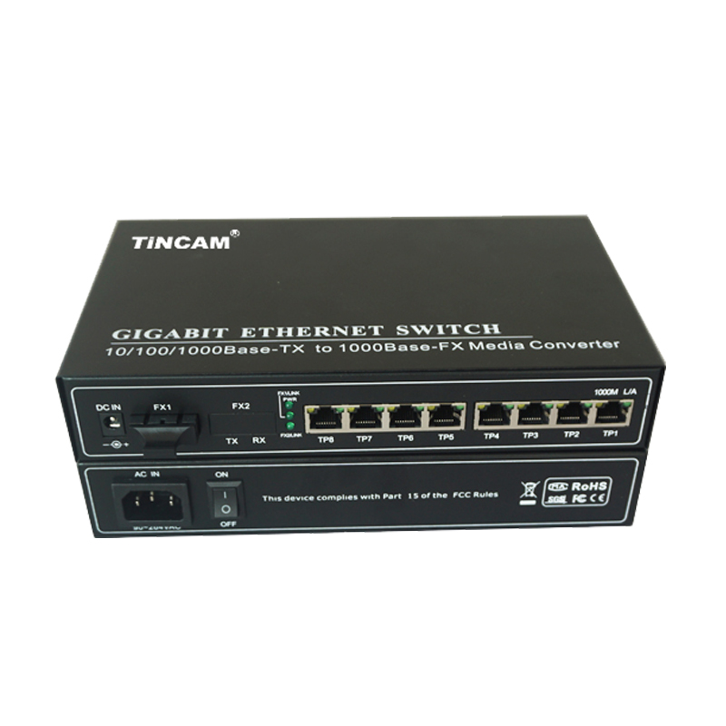 10/100/1000M single mode dual fiber 1 fiber port & 8 RJ45 ports fiber switch （External）