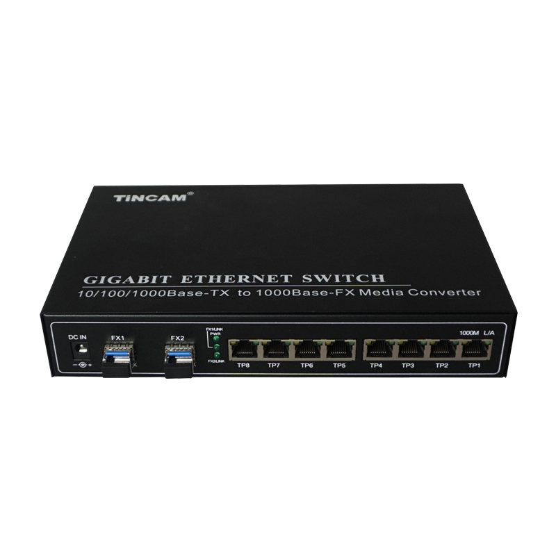 10/100/1000M single mode single fiber 2 fiber ports & 8 RJ45 ports fiber switch （External）